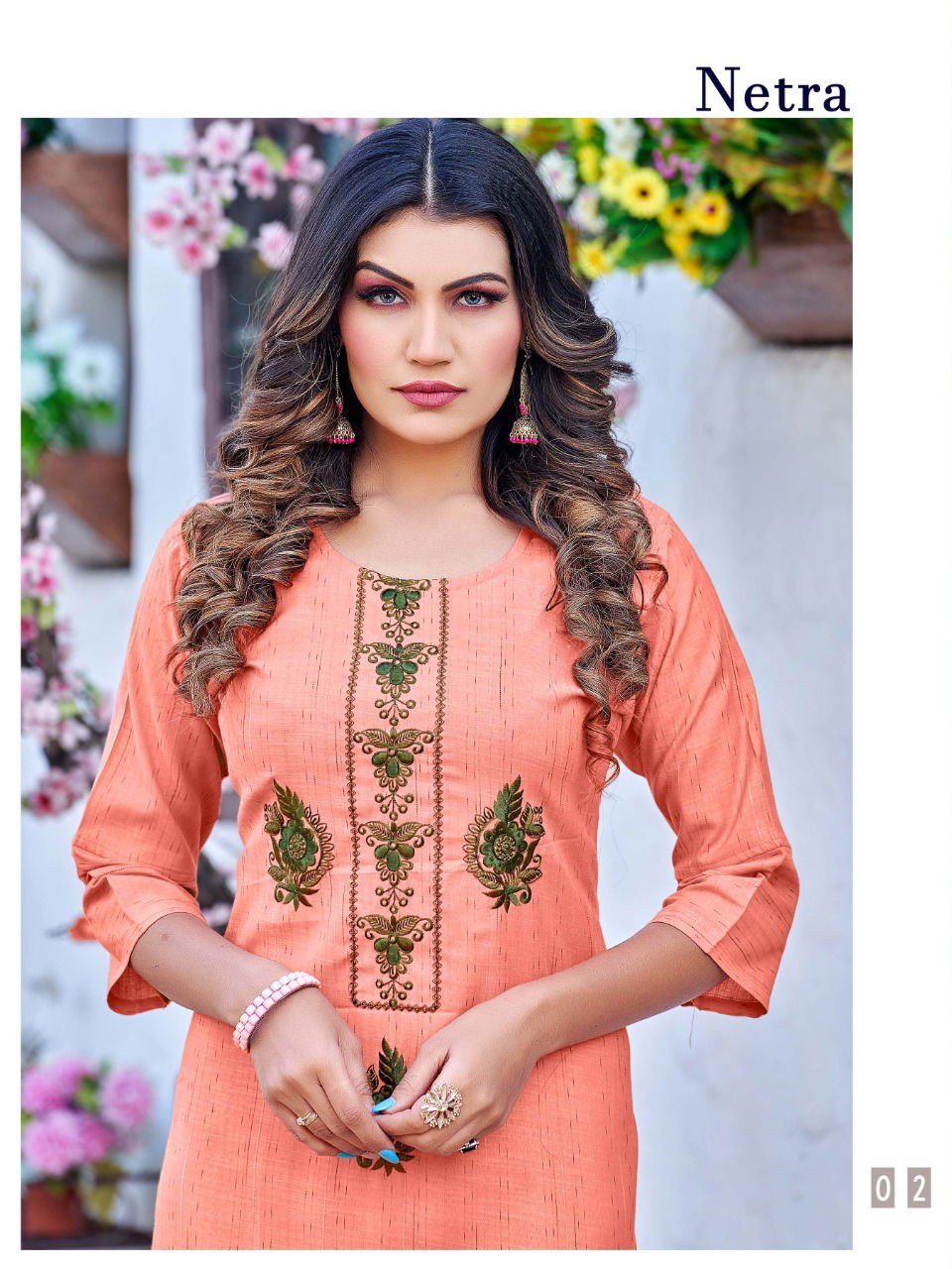 Rung Netra 01-08 Wholesale Embroidery Kurtis Catalog